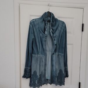 Stylish Blue Lace Trim Jean Jacket